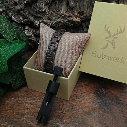 Holzwerk ALLERSEE anthrazit-braunes  Holz Armband aus Walnussholz und Edelstahl, in Holzwerk Uhrenbox