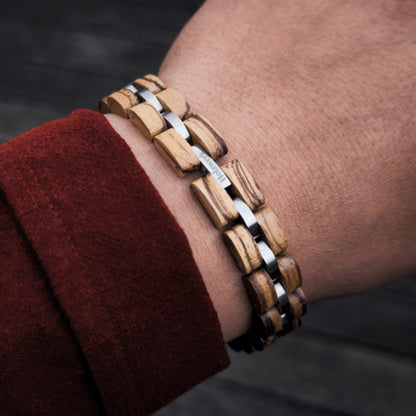Holzwerk ALPSEE braun-silbernes Holz Armband aus hochwertigem Holz und Edelstahl mit Gliederkonstruktion am Handgelenk 