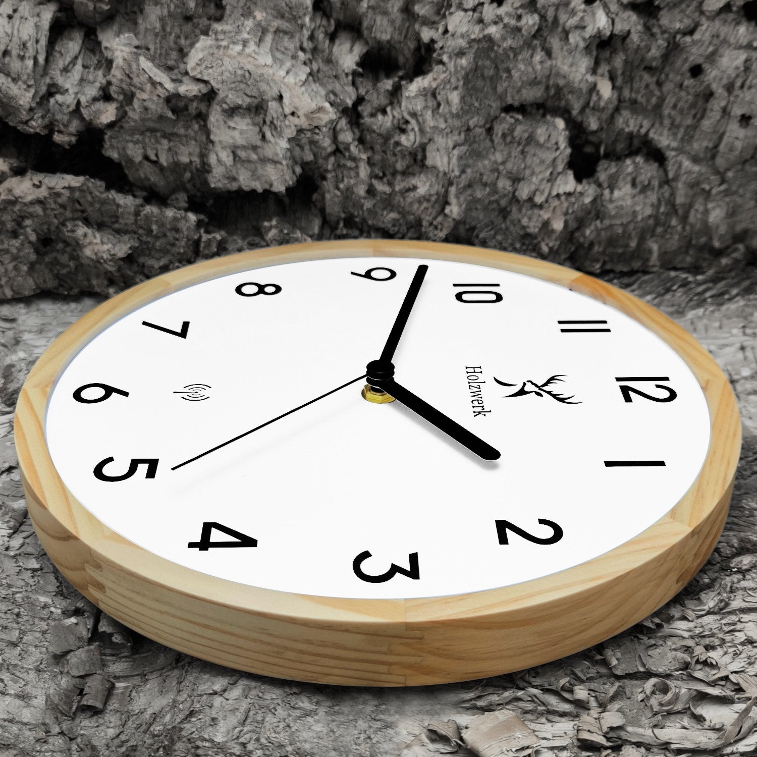 Holzwerk AMBERG Holz Funkwanduhr, moderne Designer Quarz Wanduhr, 25 cm Holz Funk Wand Uhr lautlos ohne Tick Geräusche, beige, weiß, schwarz, Hauptbild, rechts liegend