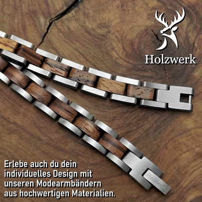 Holzwerk BEVERSEE silber-braunes Holz Armband aus Zebraholz und Edelstahl, Detailansicht der Gliederkonstruktion