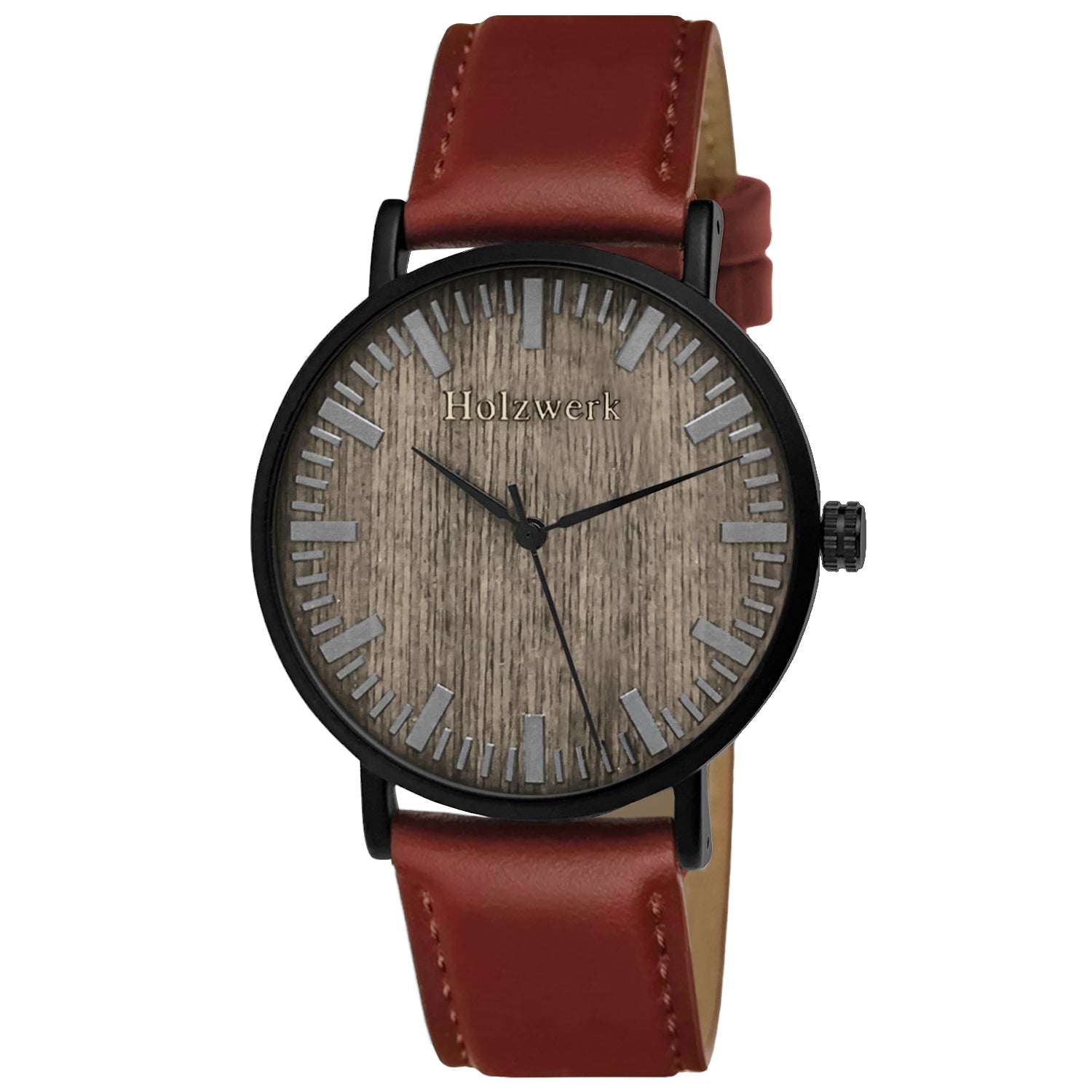 Holzwerk HAGEN Damen & Herren flache Leder & Holz Uhr, braun, schwarz, Hauptbild