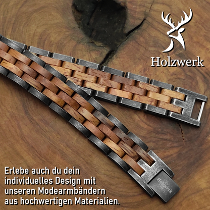 Holzwerk HALENSEE anthrazit-braunes Holz Armband aus Walnussholz und Edelstahl mit Maßangaben