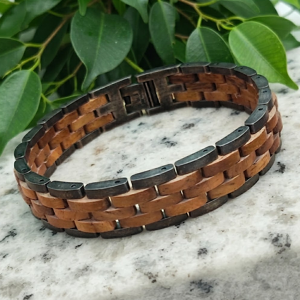 Holzwerk HALENSEE anthrazit-braunes Holz Armband aus Walnussholz und Edelstahl, Ansicht der Rückseite