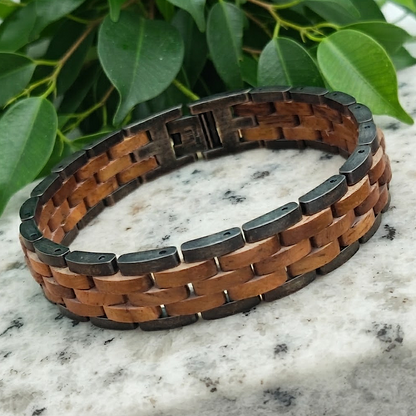 Holzwerk HALENSEE anthrazit-braunes Holz Armband aus Walnussholz und Edelstahl, Ansicht der Rückseite
