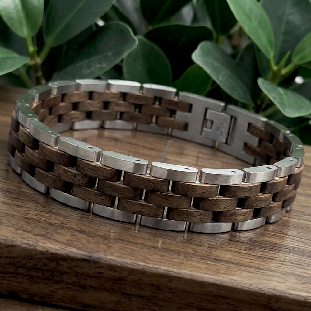 Holzwerk KRAICHSEE silber-braunes  Holz Armband aus Walnussholz und Edelstahl, Ansicht der Rückseite