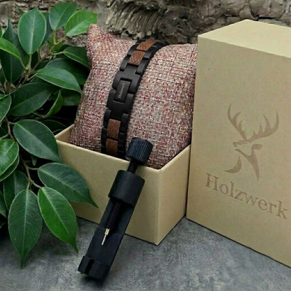 Holzwerk LANGESEE schwarz-braunes  Magnet Armband aus Walnussholz und Edelstahl, in Holzwerk Uhrenbox