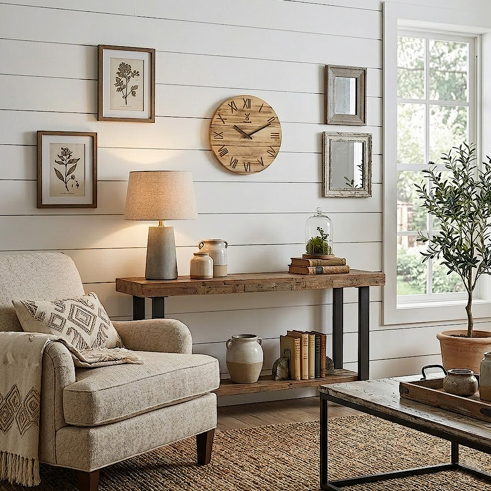 Holzwerk NEUBURG 35 cm moderne Holz-Quarz Wanduhr in beige und braun aus Vollholz, Wandmontage im Wohnbereich
