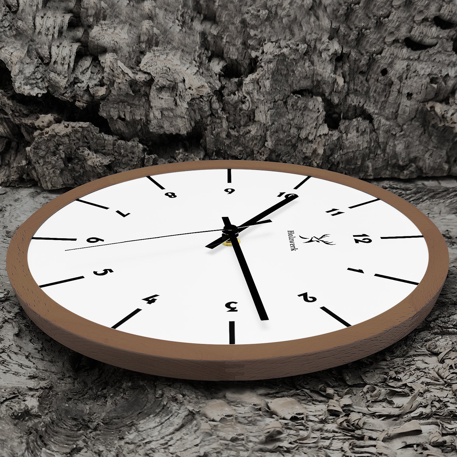 Holzwerk NÜRNBERG Holz Wanduhr groß, Wanduhr im skandinavischen Design, 32 cm Holz Quarz Wand-Uhr lautlos ohne Tick-Geräusche, braun, weiß, rechts liegend