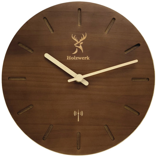 Holzwerk STARNBERG Holz Funkwanduhr, moderne Designer Quarz Wanduhr, 25 cm Holz Funk Wand Uhr lautlos ohne Tick Geräusche, braun, beige, Hauptbild