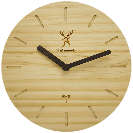 Holzwerk WARBURG Holz Funkwanduhr, moderne Designer Quarz Wanduhr, 25 cm Holz Funk Wand Uhr lautlos ohne Tick Geräusche, beige, braun, Hauptbild