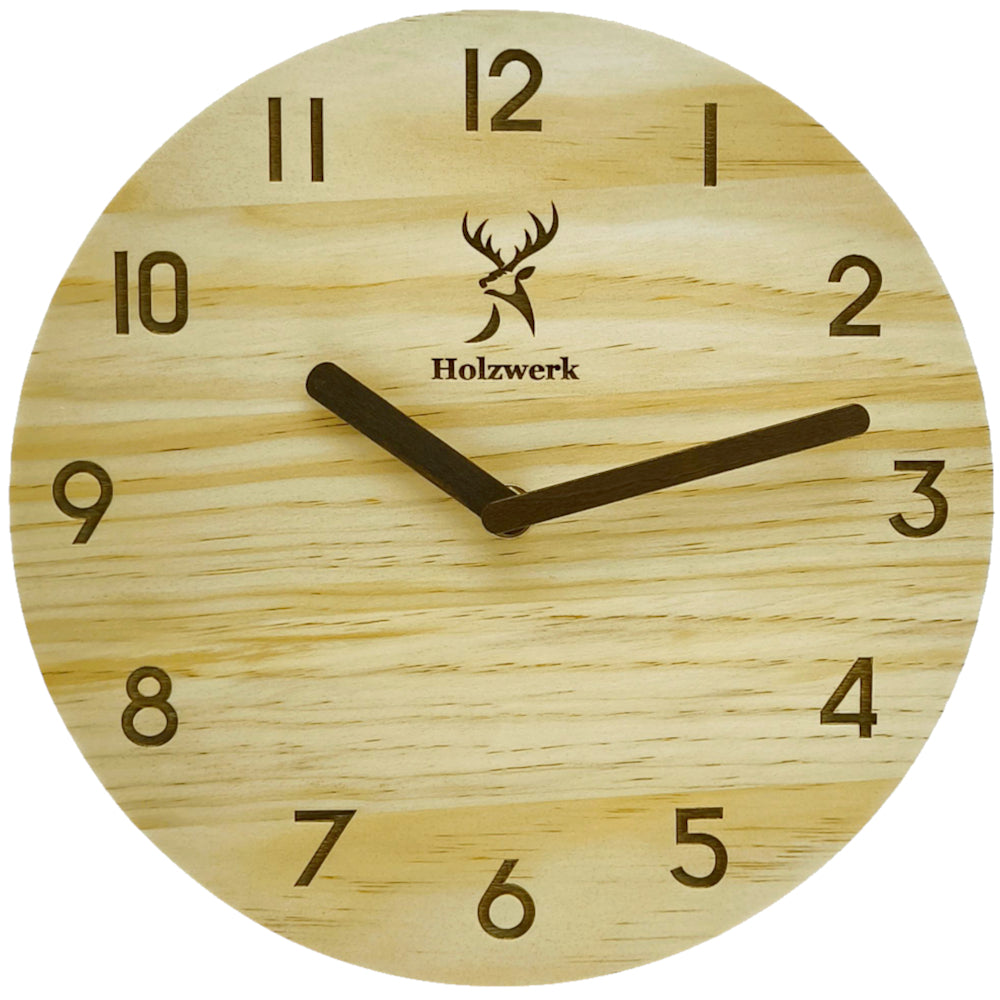 Holzwerk WEILBURG Designer Holz Wanduhr ohne Tick-Geräusche, Moderne Loft Stil Quarz Wand Uhr, 25 cm Durchmesser, beige, braun, Hauptbild