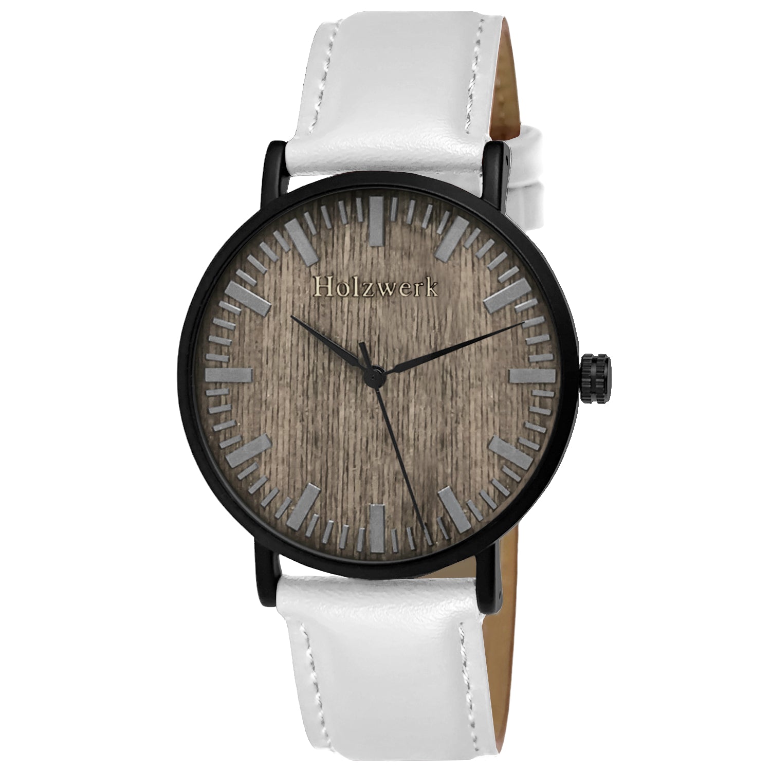 Holzwerk WESEL Damen & Herren flache Leder & Holz Uhr, weiß, schwarz, Hauptbild