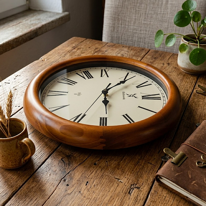 Holzwerk WILDBERG (FUNK) 35 cm robuste Holz-Funk Wanduhr in Beige und Braun aus Vollholz, Seitenansicht rechts