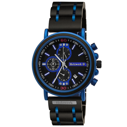 Reloj de hombre Holzwerk cronógrafo de madera con fecha en negro azul