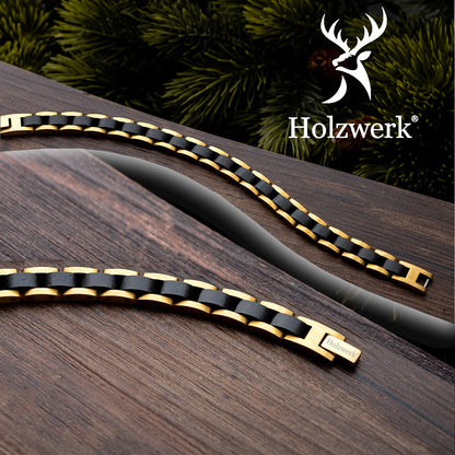 Holzwerk TEGERNSEE Damen und Herren Holz & Edelstahl Armband in gold, schwarz, Ansicht von Oben