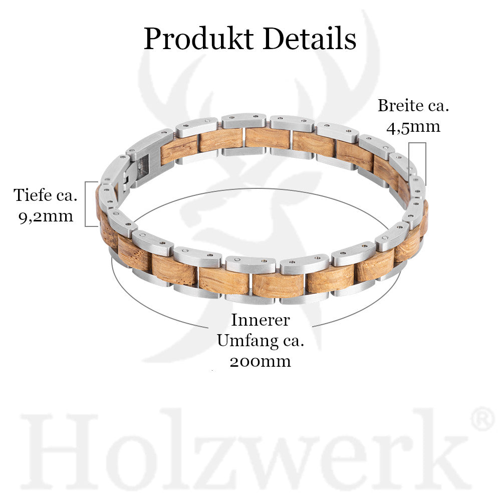 Holzwerk AMMERSEE Damen und Herren Holz & Edelstahl Armband in silber, braun, Produkt Abmessungen