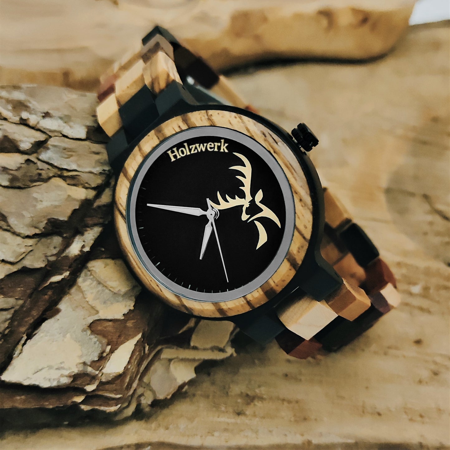 Holzwerk kleine Damen Holzuhr Designer Uhr mit Hirsch Logo Braun Beige Schwarz